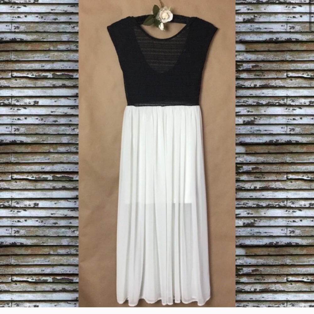 black/cream maxi dress with midi slip